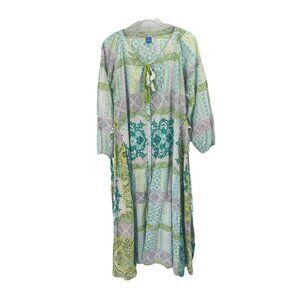 Raj Maxi Dress Button Down Tassel Made in India Green Boho Festival Sz L Cottton